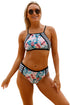 2pcs Floral Strappy High Neck Bathing Suit
